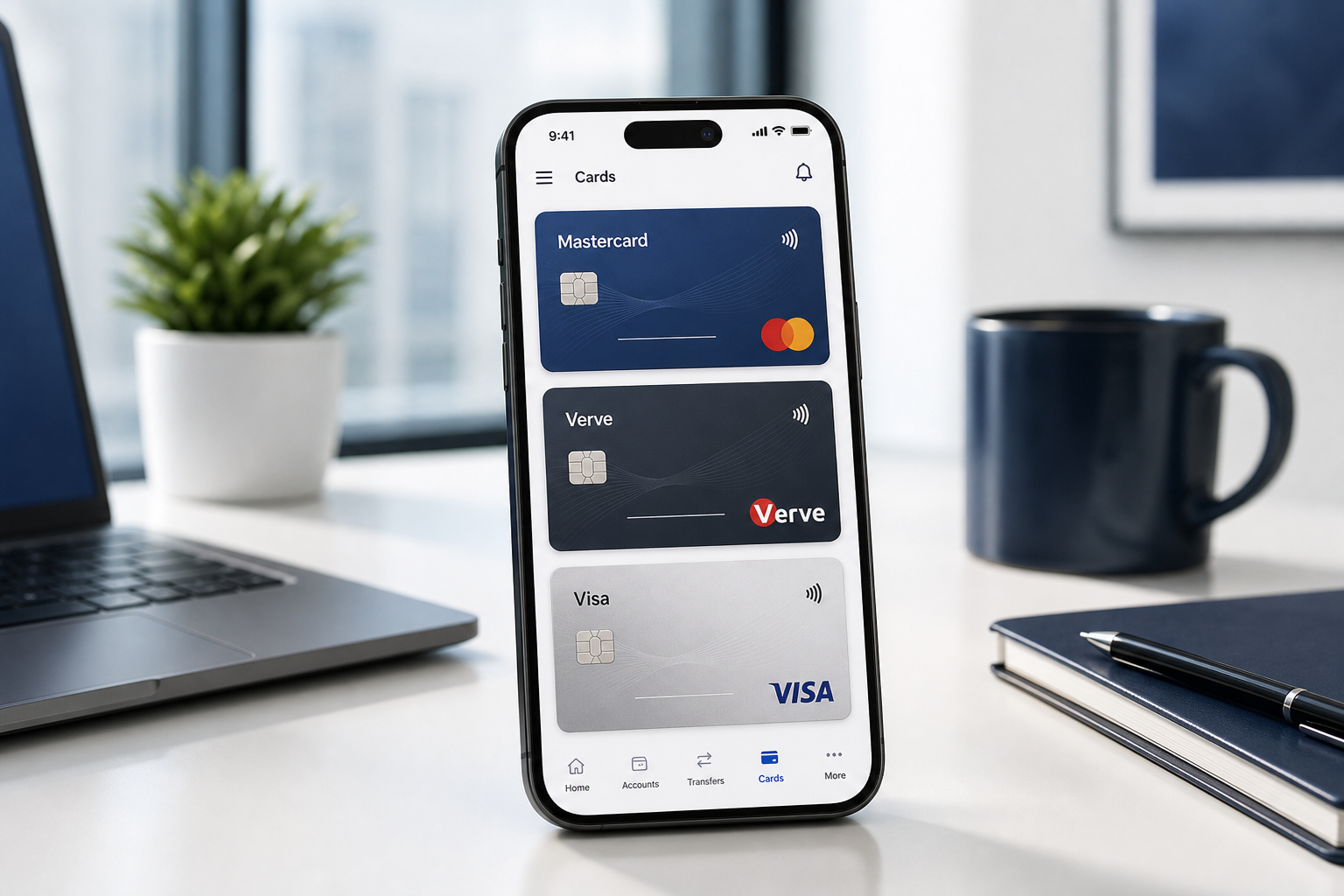 Phone displaying card options